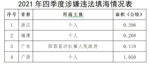 自然资源部2021年全国发现并制止涉嫌违法填海19处