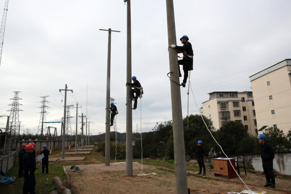 2月10日,浦城县供电公司组织技工进行上杆装横担培训(李义友)为做好