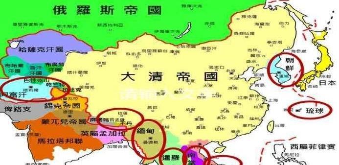 清朝鼎盛时期这些国家都是附属国领土加起来几乎独占亚洲