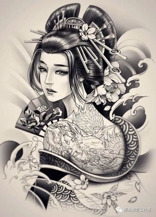 传统暗黑艺姬女人纹身手稿