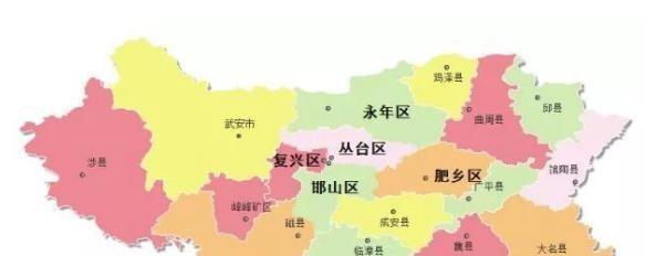 今天的邯郸政区图今天的邯郸市位于河北省南部,河北,河南,山东,山西的