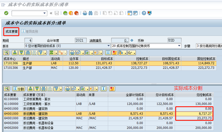 逻辑和前面计划成本分割逻辑一样,只是这里按实际发生的费用进行分割