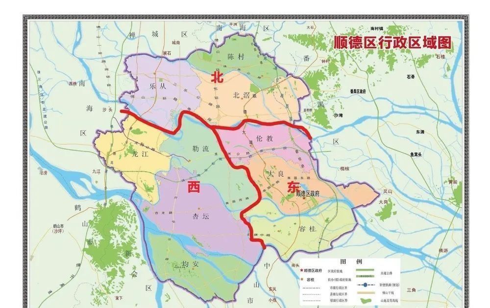 我们大致将其划为三块:乐从,陈村,北滘三个街镇归为顺德北部,大良