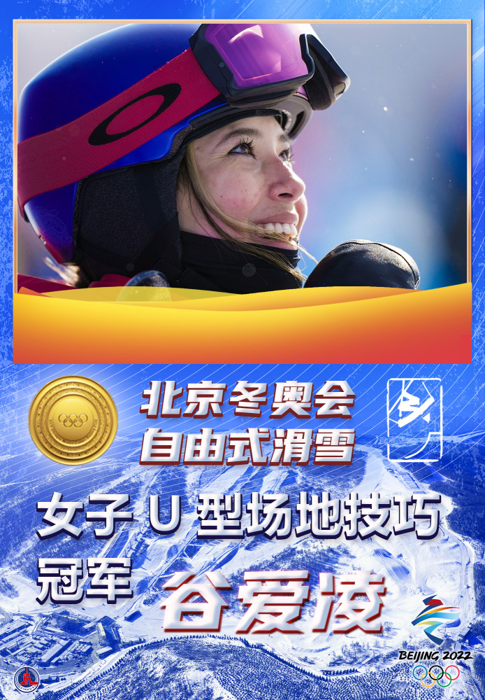 图表海报北京冬奥会谷爱凌夺得自由式滑雪女子u型场地技巧冠军
