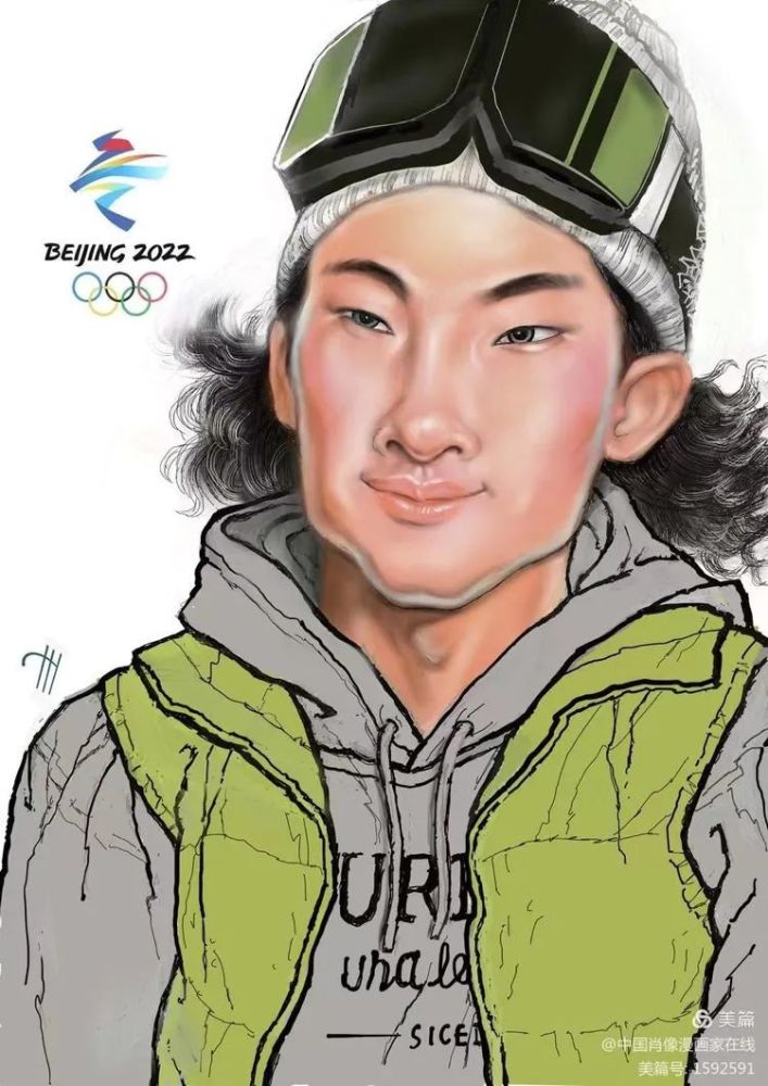 中国单板滑雪运动员苏翊鸣漫像