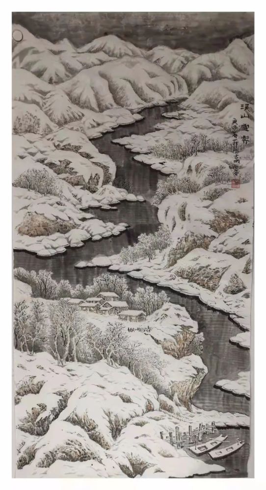 cm类别:国画作者:靖志杰作品名称:雪山迎春作品尺寸:69x138.