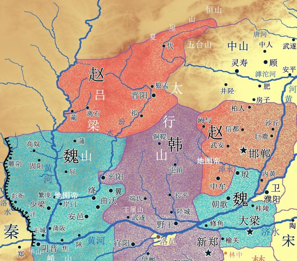 韩国地处中原腹地,占有战略要地上党郡(秦赵长平之战所在地),周边更是