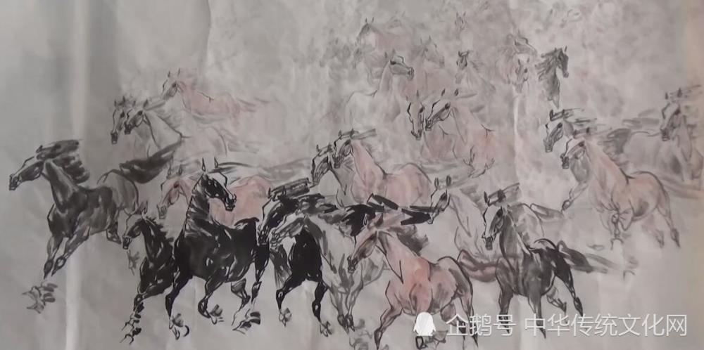 著名画家张天野画马艺术