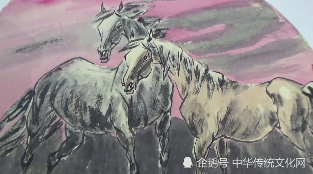 著名画家张天野画马艺术