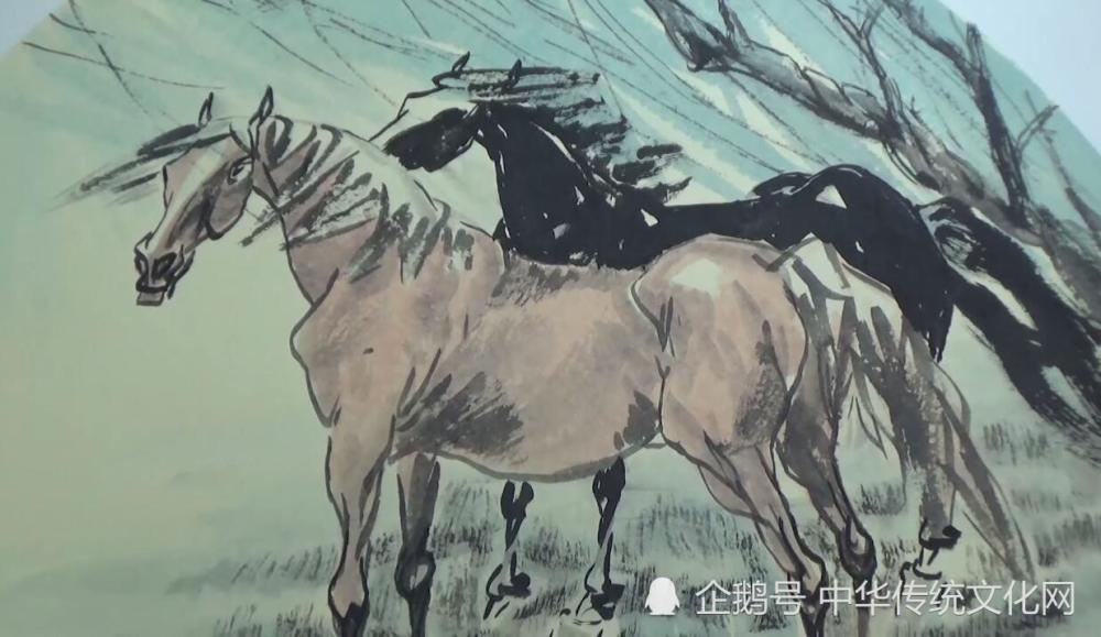 著名画家张天野画马艺术