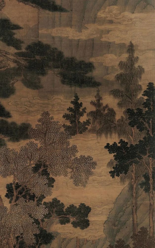 香山九老图( 局部)作为吴门画家,周臣用了披麻皴的画法来画山石,运笔