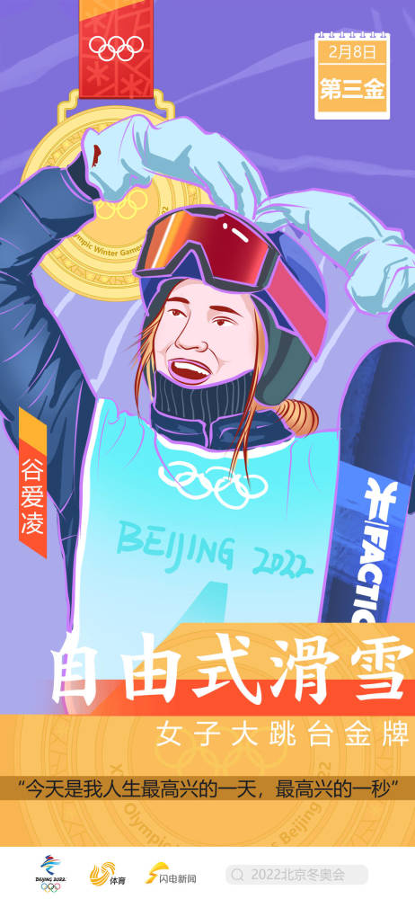 闪电海报手绘夺金时刻北京冬奥会中国健儿共收获9枚金牌