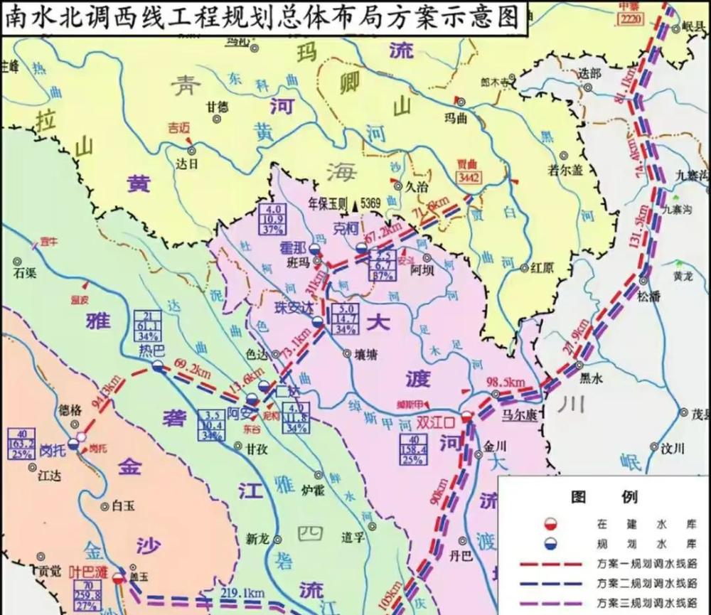 甘肃自白龙江引水到陇东线路清晰,引洮济渭调水范围更广,水量更大.