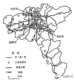 【答案】分布:空间布局不均衡,以长沙,株洲和湘潭中心城市为集聚区