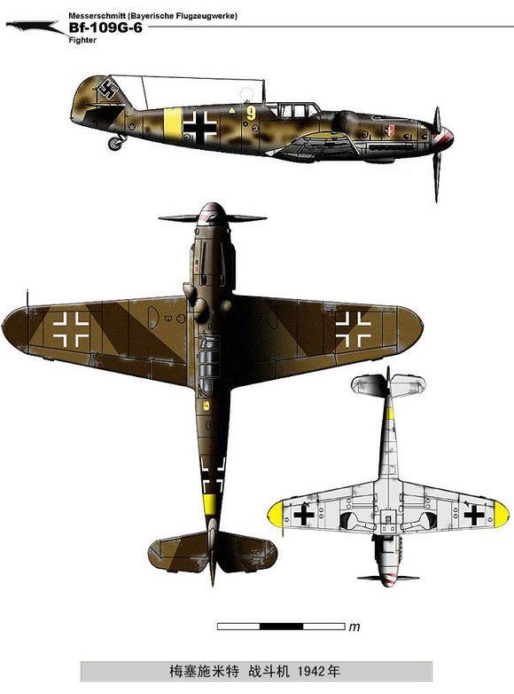 (bf-g-2/4/6/10/14模型图)bf109t是德军唯一的舰载战斗机改型.