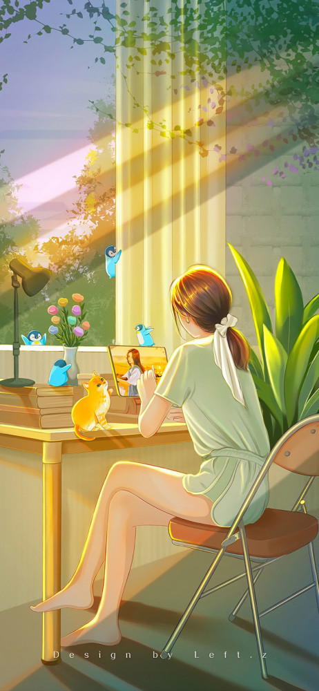 一组浪漫又梦幻的光影靓女插画壁纸每一张都超喜欢