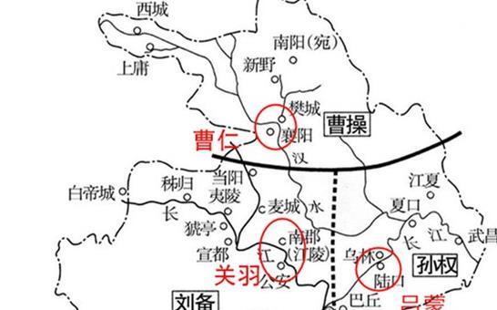 荆州分割图襄樊之战前,荆州被三家势力分割为,湘水以东的江夏郡