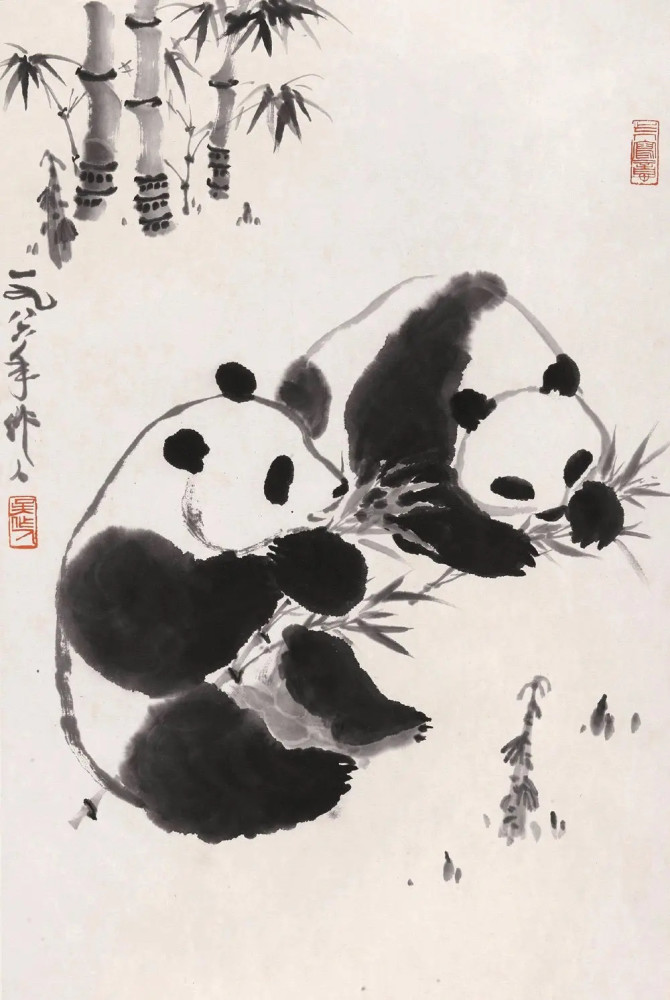 水墨画熊猫