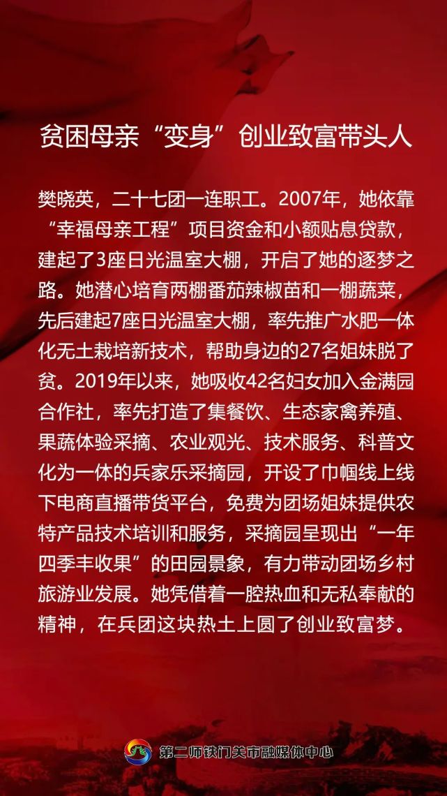 获"全国三八红旗手"称号二十七团一连职工樊晓英全国三八红旗手,全国