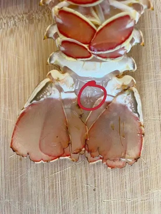 那一面的尾巴附近,能看到一个可以张开闭合的洞口,那其实是龙虾的肛门
