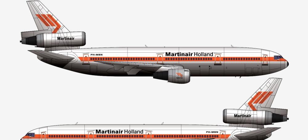 本厂长绘制的马丁航空mp495航班ph-mbn号dc-10-30cf型客机二视图本