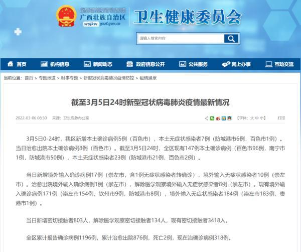 广西新增本土确诊病例5例
 ,广西新增本土确诊病例5例是哪里的