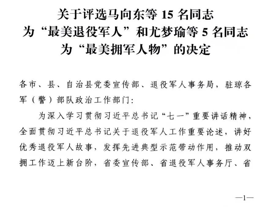 儋州2人入选海南省最美退役军人最美拥军人物名单公布