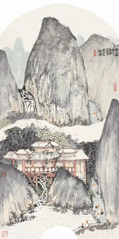 国画天地清明透明钟涛山水画