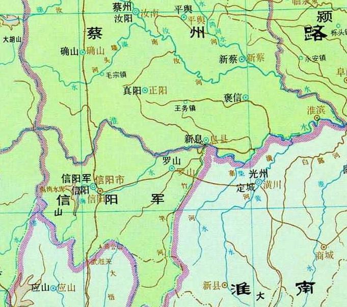 信两县属于金国南京路的蔡州;光山,固始,定城属于南宋淮南西路的光州