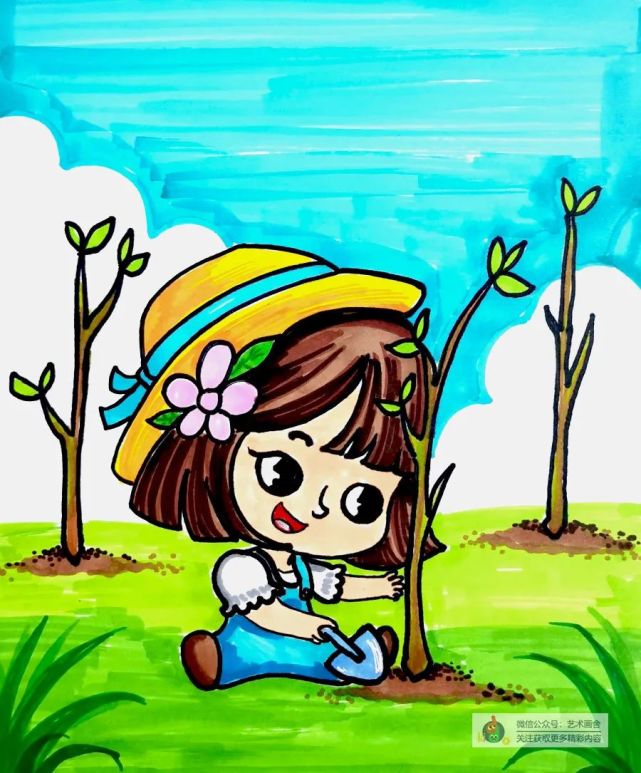 少儿美术汇|植树节主题儿童画课程,春风吹新绿,一起来植树!