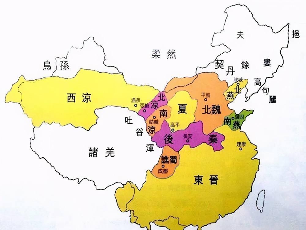 南北朝地图一方面,汉族与胡族因此得到了短暂和平,并促进了彼此之间