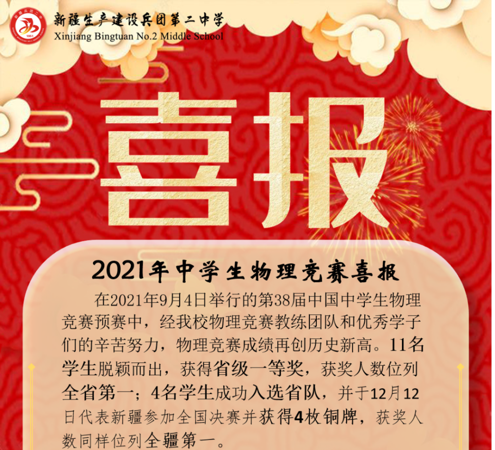 高中部兵团二中2021年高中物理联赛喜报