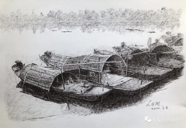 画作品:岸边泊船作者:魏云龙类别:钢笔画作者:卢长青类别:素描作品