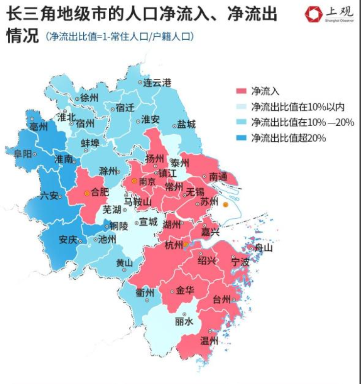 苏浙皖40城哪些最吸引人浙江只有2城人口外流江苏分化严重