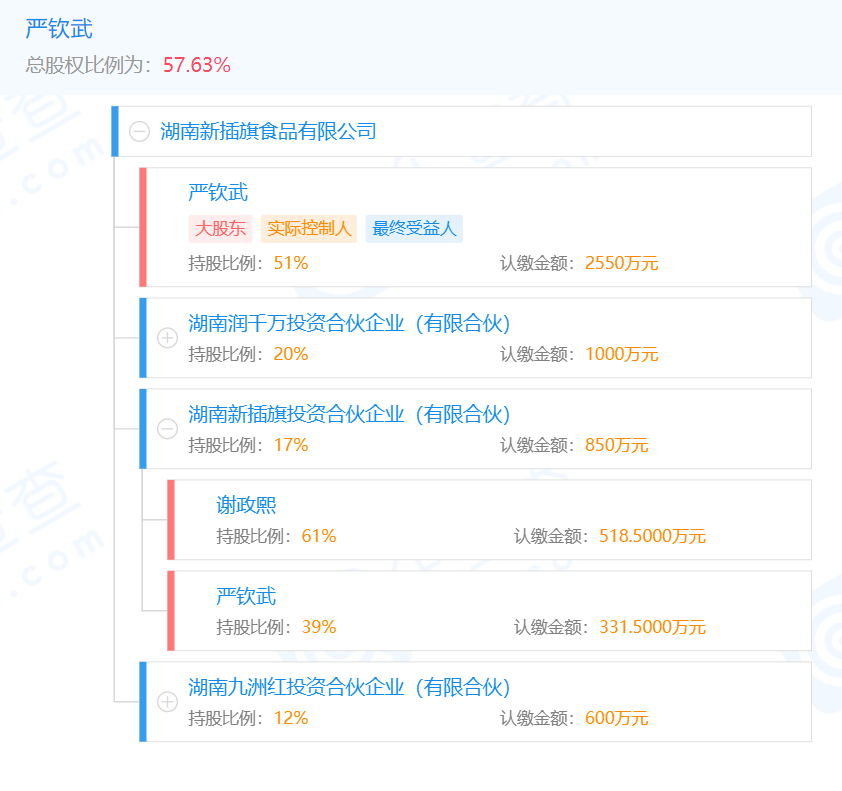 图片来源:企查查如此,严钦武通过持股39%的新插旗投资,实际持有新