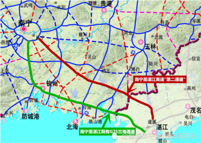 钦州市灵山县,浦北县和玉林市博白县,在粤桂界顺接广东省高速公路网