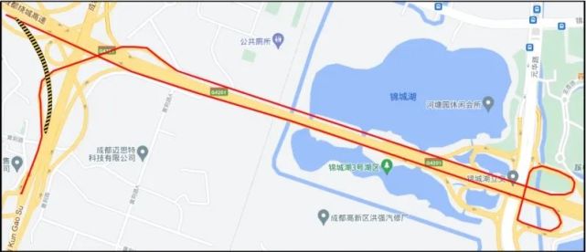 原左转车辆可通过白家立交南向东右转匝道驶入绕城高速外环,经锦城湖
