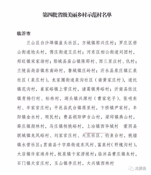 山东省第三批,第四批省级美丽乡村示范村名单公布,其中,费县胡阳镇