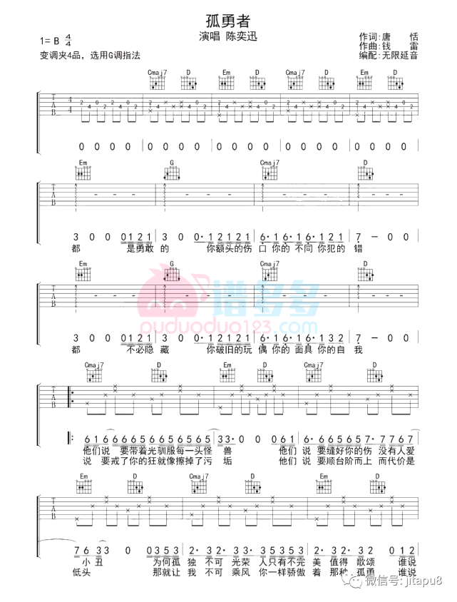 陈奕迅孤勇者吉他谱