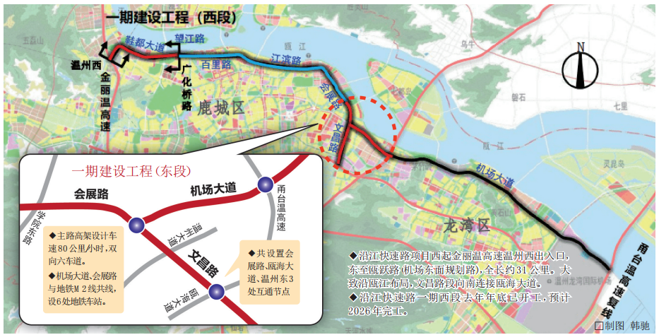温州市区将再添东西向高架沿江快速路一期东段开工