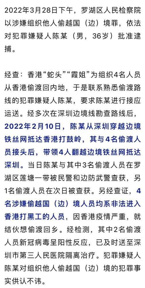 组织他人从香港偷渡入境陈某被批准逮捕