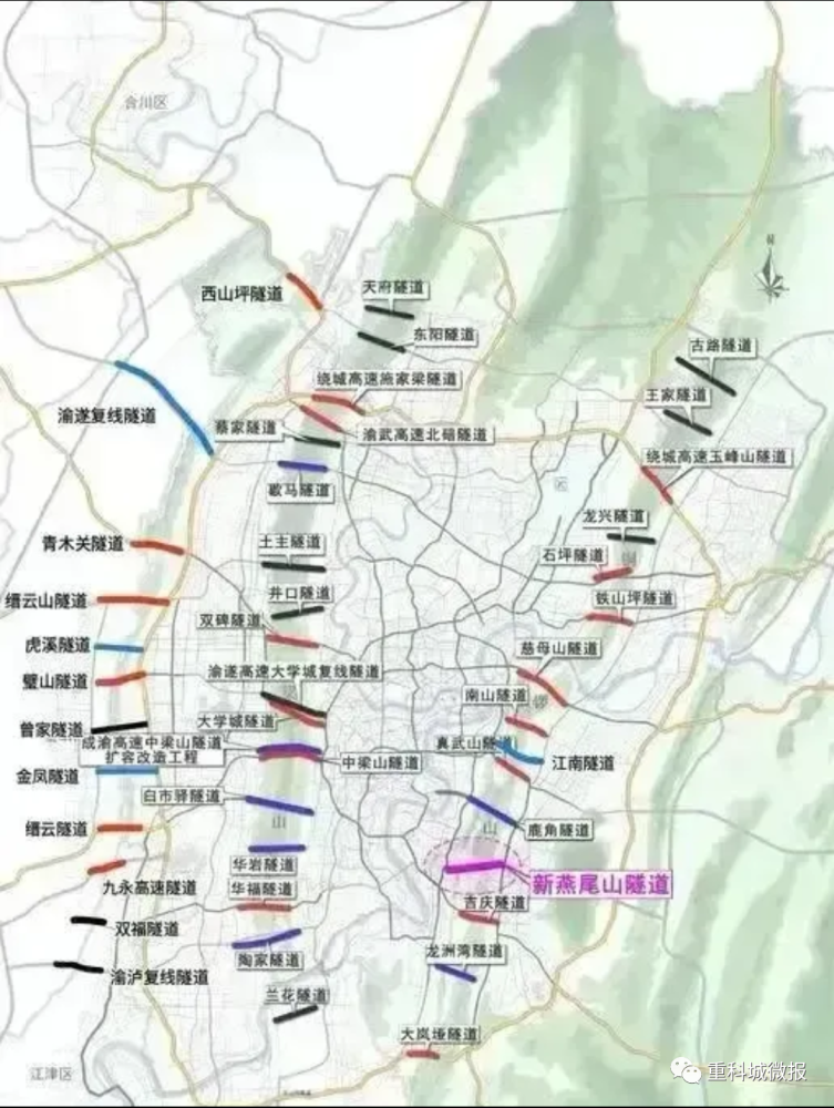 这7座隧道分别是位于中心城区的科学城隧道,新燕尾山隧道,陶家隧道