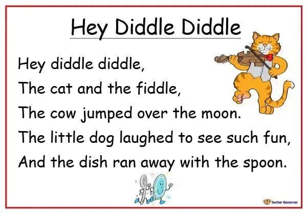 《hey diddle diddle》的儿歌,其中的moon和spoon,diddle和fiddle都是