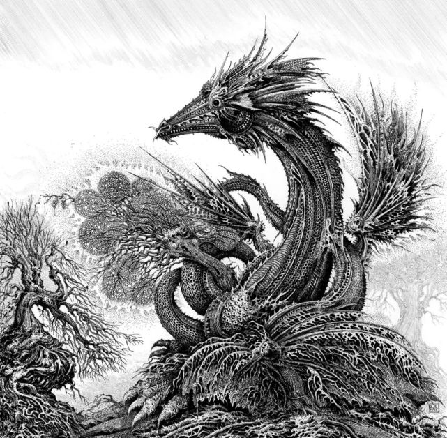 bestiary)中画的巫师,矮人,半兽人和身披洛可可风格甲片的巨龙所惊叹