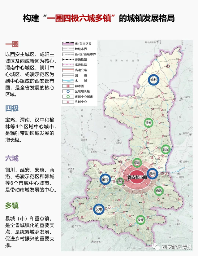 的陕西"一圈四极六城多镇"发展格局图:西安都市圈"一轴两翼"规划图