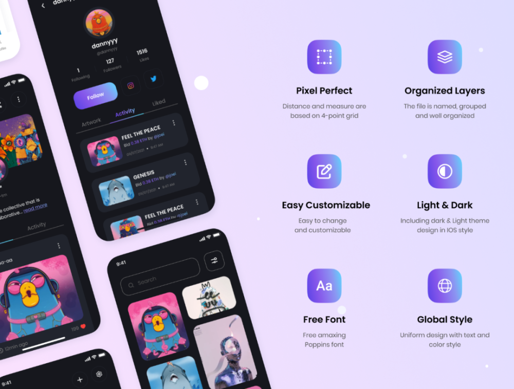 ui模板丨nft主题应用程序app界面设计figma模板素材
