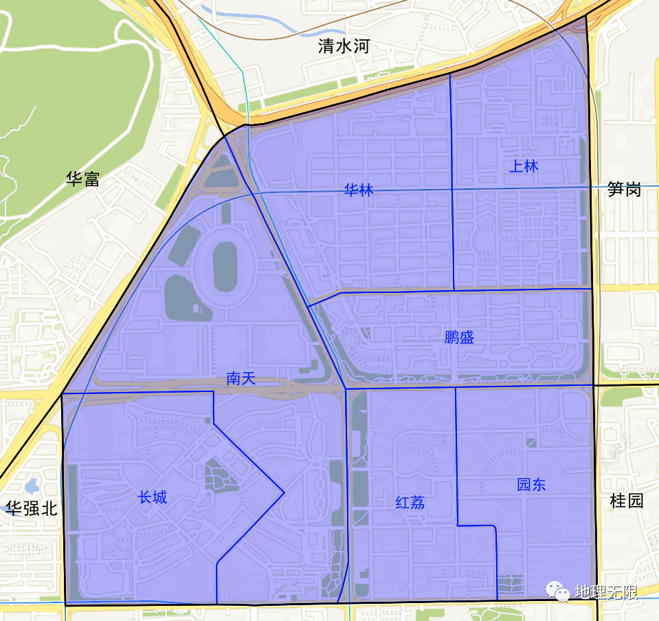 深圳市福田区园岭街道7个社区分布地图