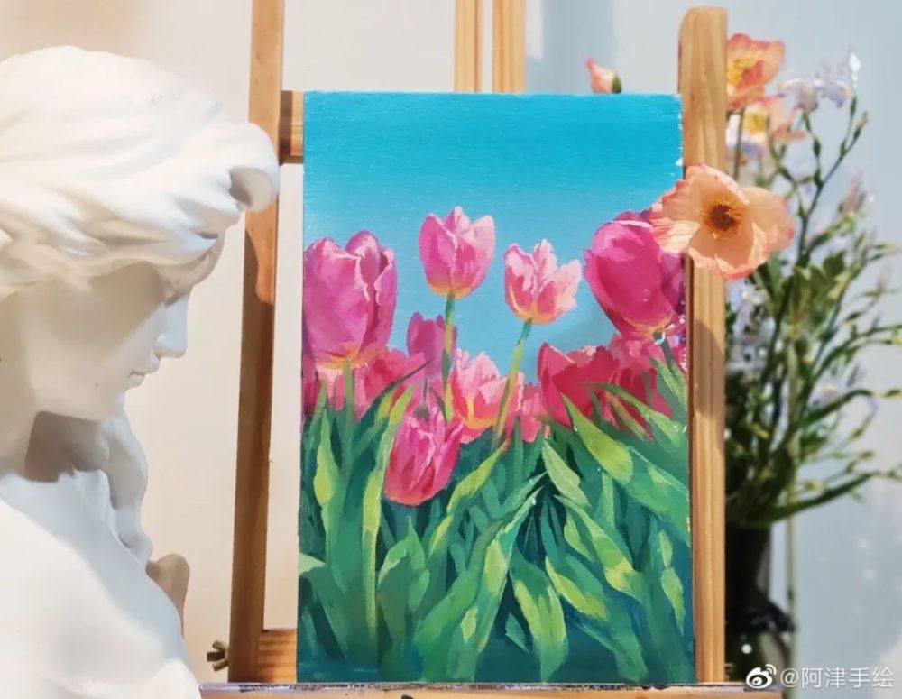 丙烯画插画丙烯花卉作者阿津手绘