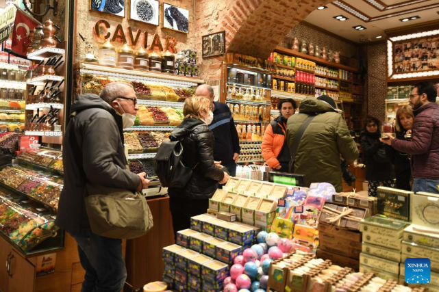 tourists shop at the spice bazaar in istanbul, turkey, april 5
