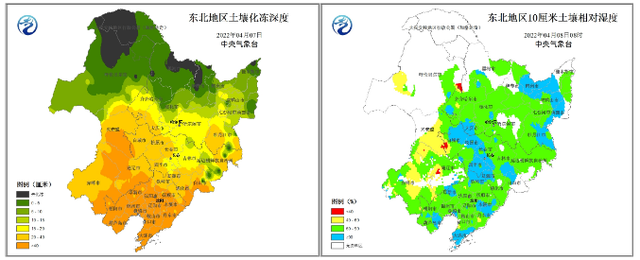 辽宁,吉林,黑龙江,内蒙古东部土壤化冻深度大于20厘米的站点比例分别